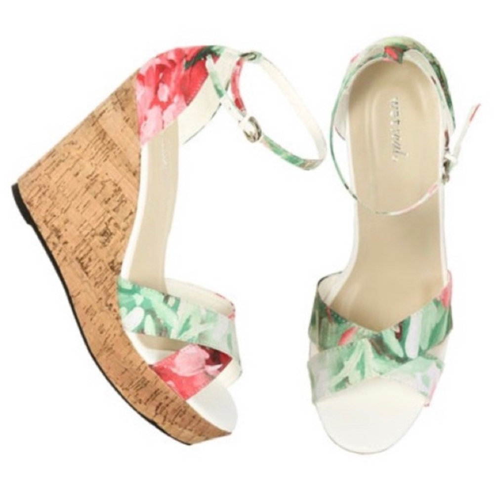Floral Print Cork Wedges